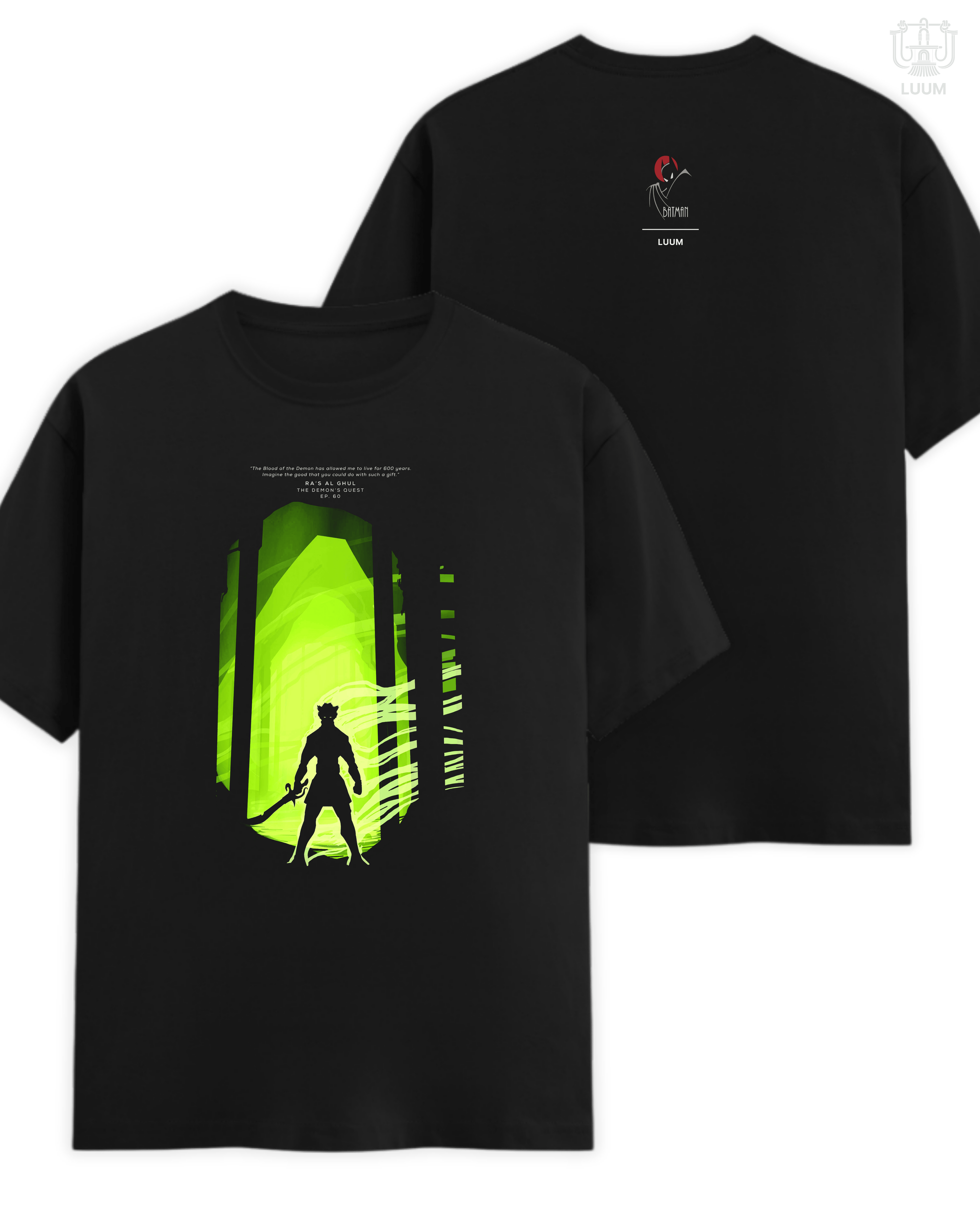 Regular fit 180 GSM Supima cotton LUUM Ra’s al Ghul T-shirt in black. Part of DailyPrints Collection. Belief. Woven and Worn.