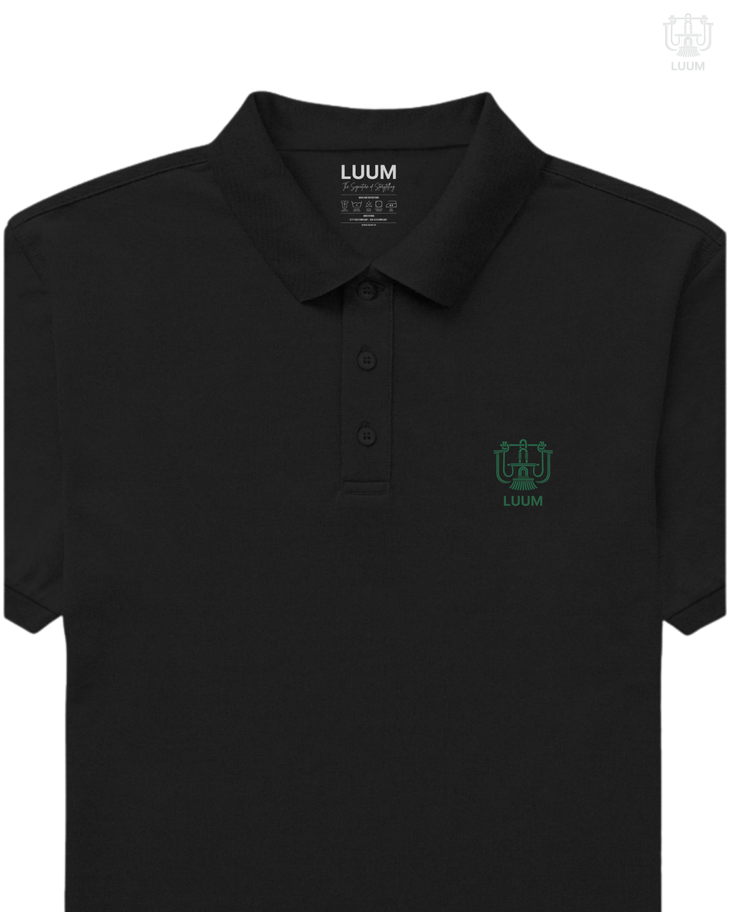 LUUM CoreForm Black Polo T-Shirt - A 240 GSM All Airtex Cotton Marvel.