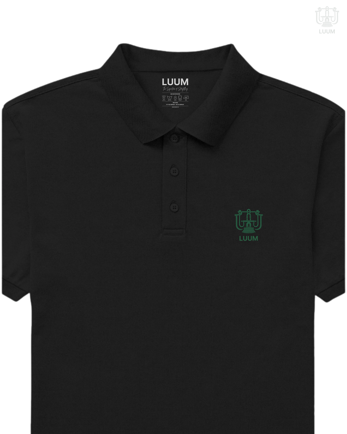 LUUM CoreForm Black Polo T-Shirt - A 240 GSM All Airtex Cotton Marvel.
