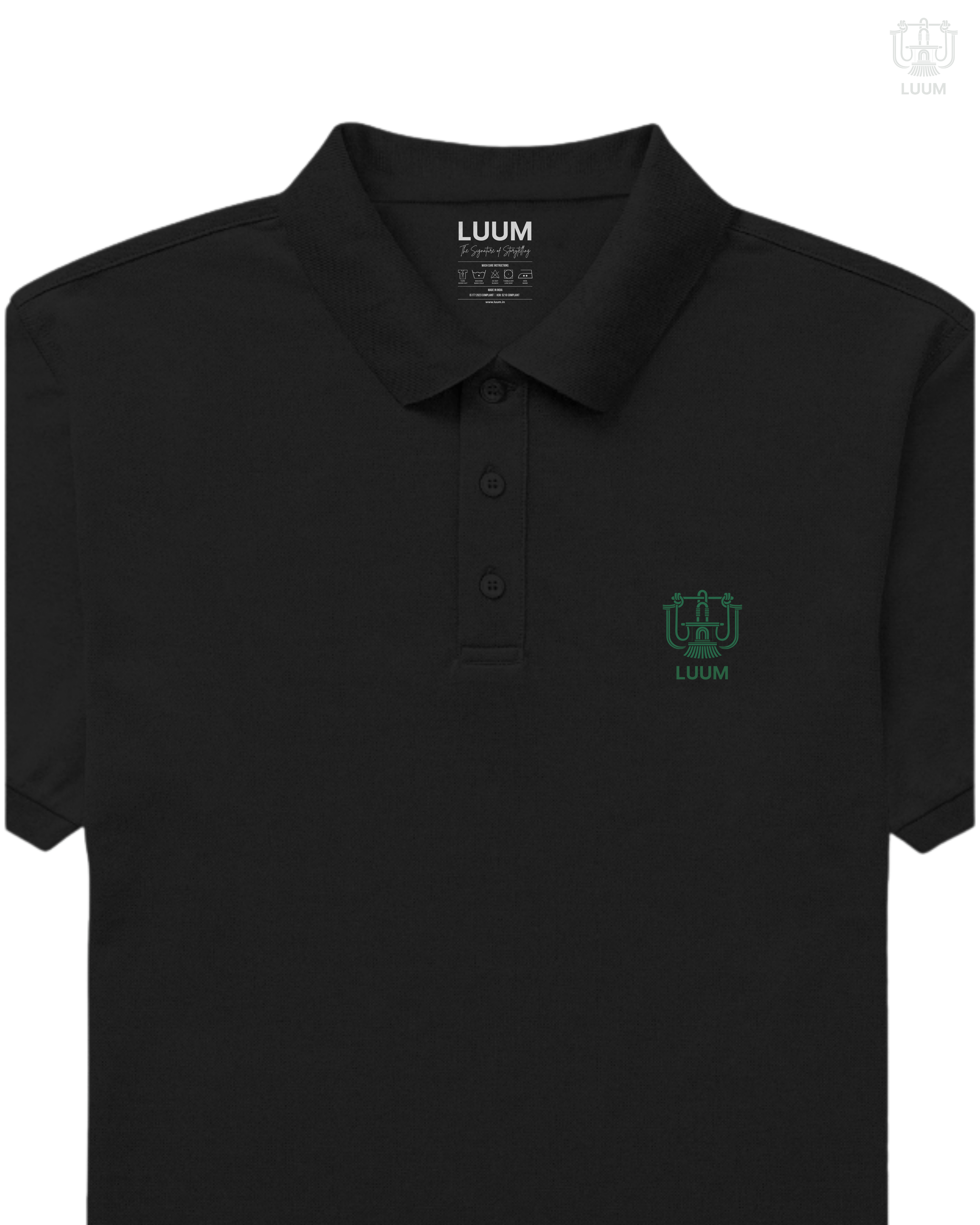 LUUM CoreForm Black Polo T-Shirt - A 240 GSM All Airtex Cotton Marvel.