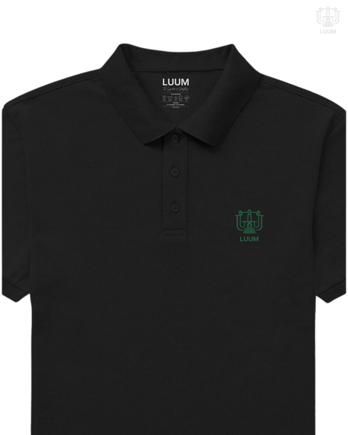 LUUM CoreForm Black Polo T-Shirt - A 240 GSM All Airtex Cotton Marvel.