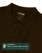 Close-up of fabric texture – LUUM CoreForm Coffee Brown Polo in Airtex Cotton. Luxury isn't a finish. It's a beginning.