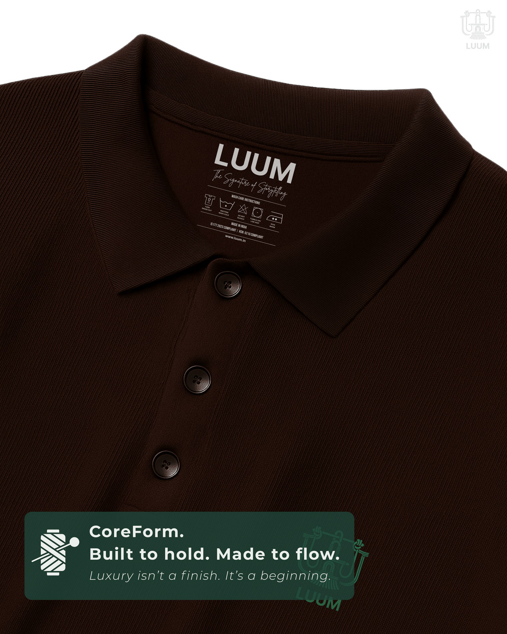 Close-up of fabric texture – LUUM CoreForm Maroon Polo in Airtex Cotton. Luxury isn't a finish. It's a beginning.