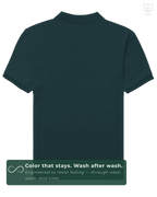 Back view of solid Petrol Blue LUUM Polo – everyday wear essential. A color that stays even after multiple washes.
