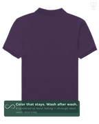 Back view of solid Purple LUUM Polo – everyday wear essential. A color that stays even after multiple washes.