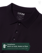 Close-up of fabric texture – LUUM CoreForm Purple Polo in Airtex Cotton. Luxury isn't a finish. It's a beginning.