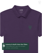 LUUM CoreForm Purple Polo T-Shirt in 240 GSM Airtex Cotton – front view. Features a long staple yarn unmatched softness and strength.