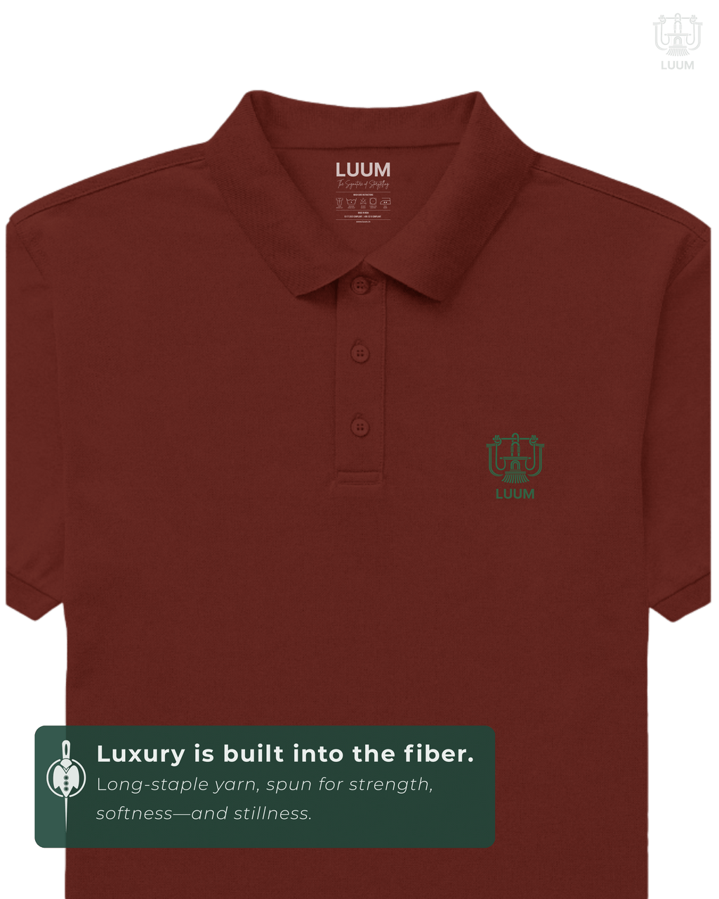 LUUM CoreForm Red Polo T-Shirt in 240 GSM Airtex Cotton – front view. Features a long staple yarn unmatched softness and strength.