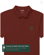 LUUM CoreForm Red Polo T-Shirt in 240 GSM Airtex Cotton – front view. Features a long staple yarn unmatched softness and strength.