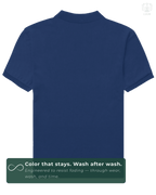 Back view of solid royal blue LUUM Polo – everyday wear essential. A color that stays even after multiple washes.