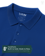 Close-up of fabric texture – LUUM CoreForm Black Polo in Airtex Cotton. Luxury isn't a finish. It's a beginning.