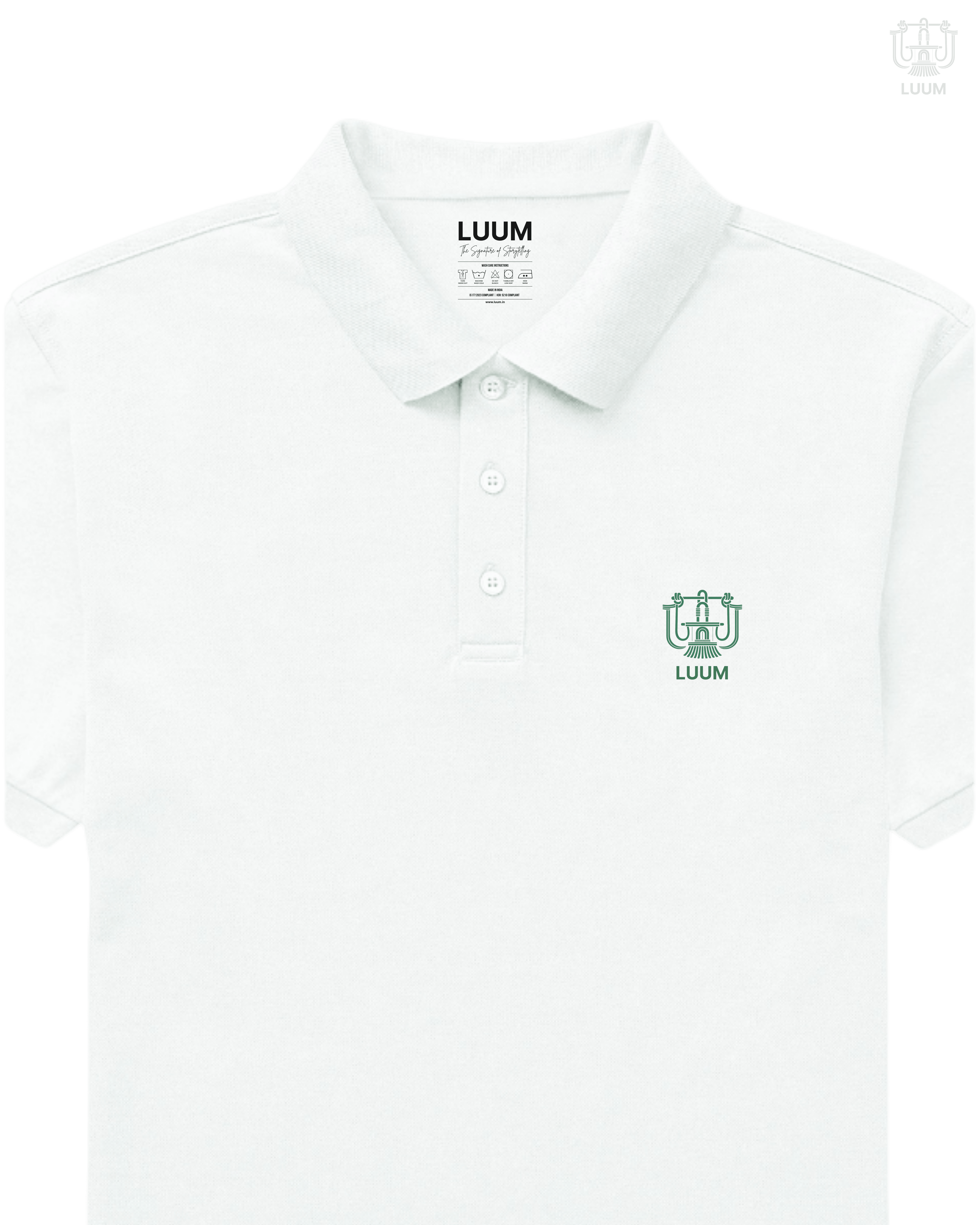 LUUM CoreForm White Polo T-Shirt - A 240 GSM All Airtex Cotton Marvel.