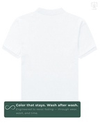 Back view of solid White LUUM Polo – everyday wear essential. A color that stays even after multiple washes.