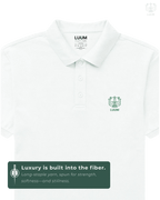 LUUM CoreForm White Polo T-Shirt in 240 GSM Airtex Cotton – front view. Features a long staple yarn unmatched softness and strength.