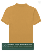 Back view of solid yellow LUUM Polo – everyday wear essential. A color that stays even after multiple washes.