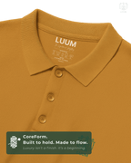 Close-up of fabric texture – LUUM CoreForm Yellow Polo in Airtex Cotton. Luxury isn't a finish. It's a beginning.