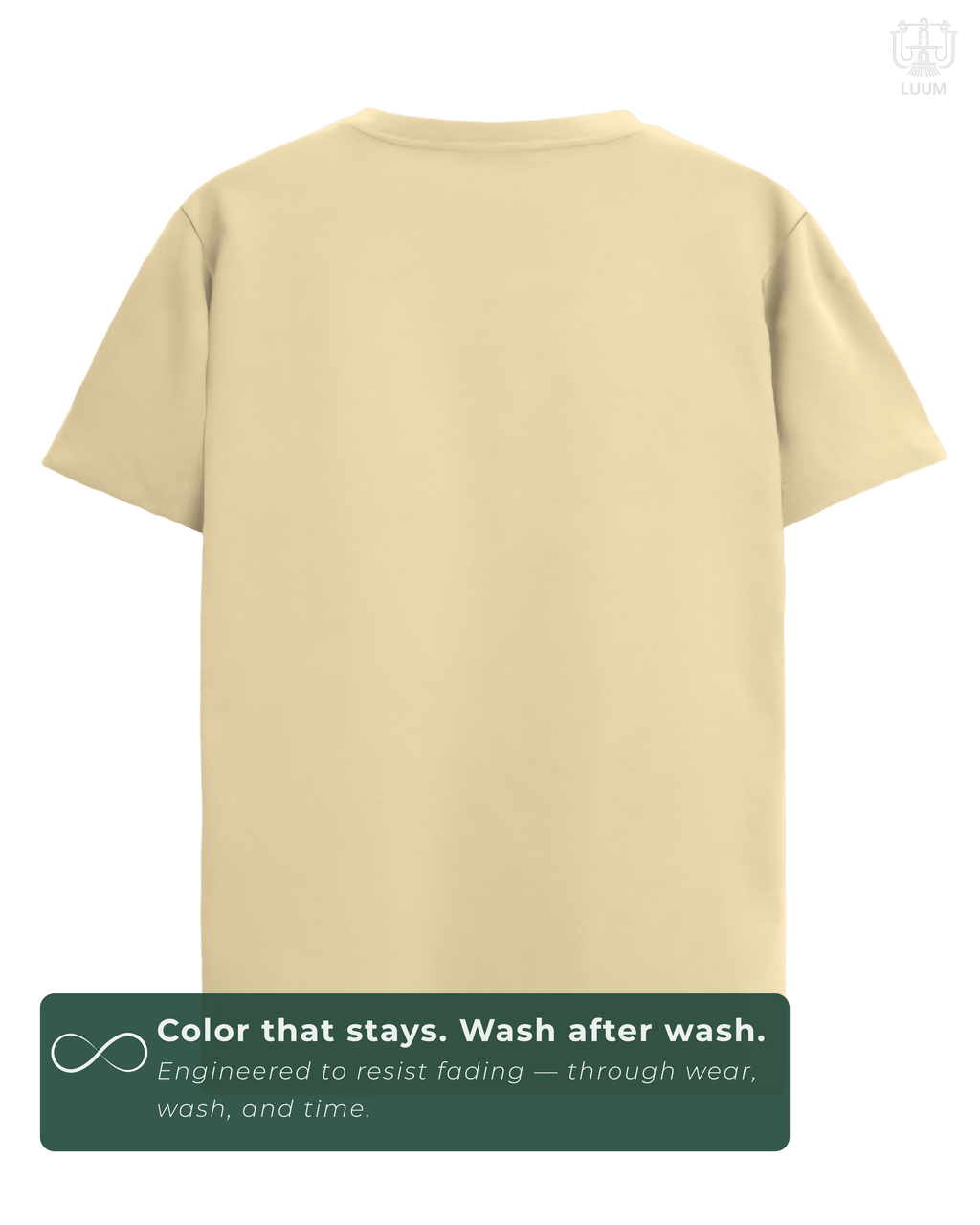 Back view of solid Beige LUUM regular fit t-shirt – everyday wear essential. A color that stays even after multiple washes.
