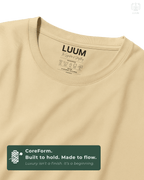 Close-up of fabric texture – LUUM CoreForm Beige SUPIMA T-Shirt in a Regular Fit. Luxury isn't a finish. It's a beginning.