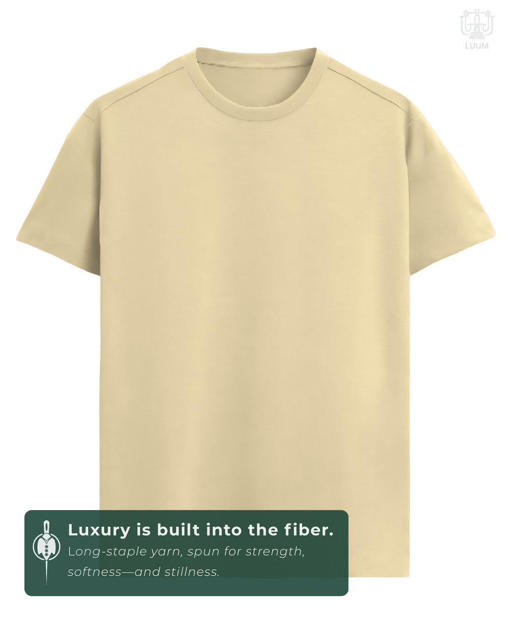 LUUM CoreForm Beige Regular Fit T-Shirt in 180 GSM SUPIMA Cotton – front view. Features a long staple yarn unmatched softness and strength.