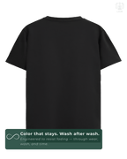 Back view of solid black LUUM regular fit t-shirt – everyday wear essential. A color that stays even after multiple washes.