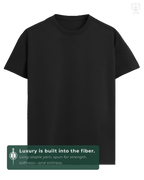 LUUM CoreForm Black Regular Fit T-Shirt in 180 GSM SUPIMA Cotton – front view. Features a long staple yarn unmatched softness and strength.