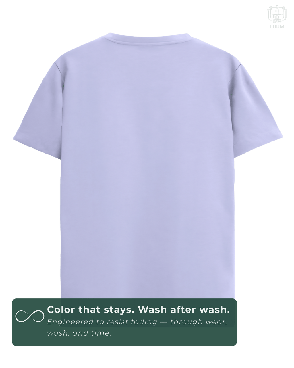 Back view of solid Lavendar LUUM regular fit t-shirt – everyday wear essential. A color that stays even after multiple washes.