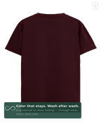 Back view of solid Maroon LUUM regular fit t-shirt – everyday wear essential. A color that stays even after multiple washes.