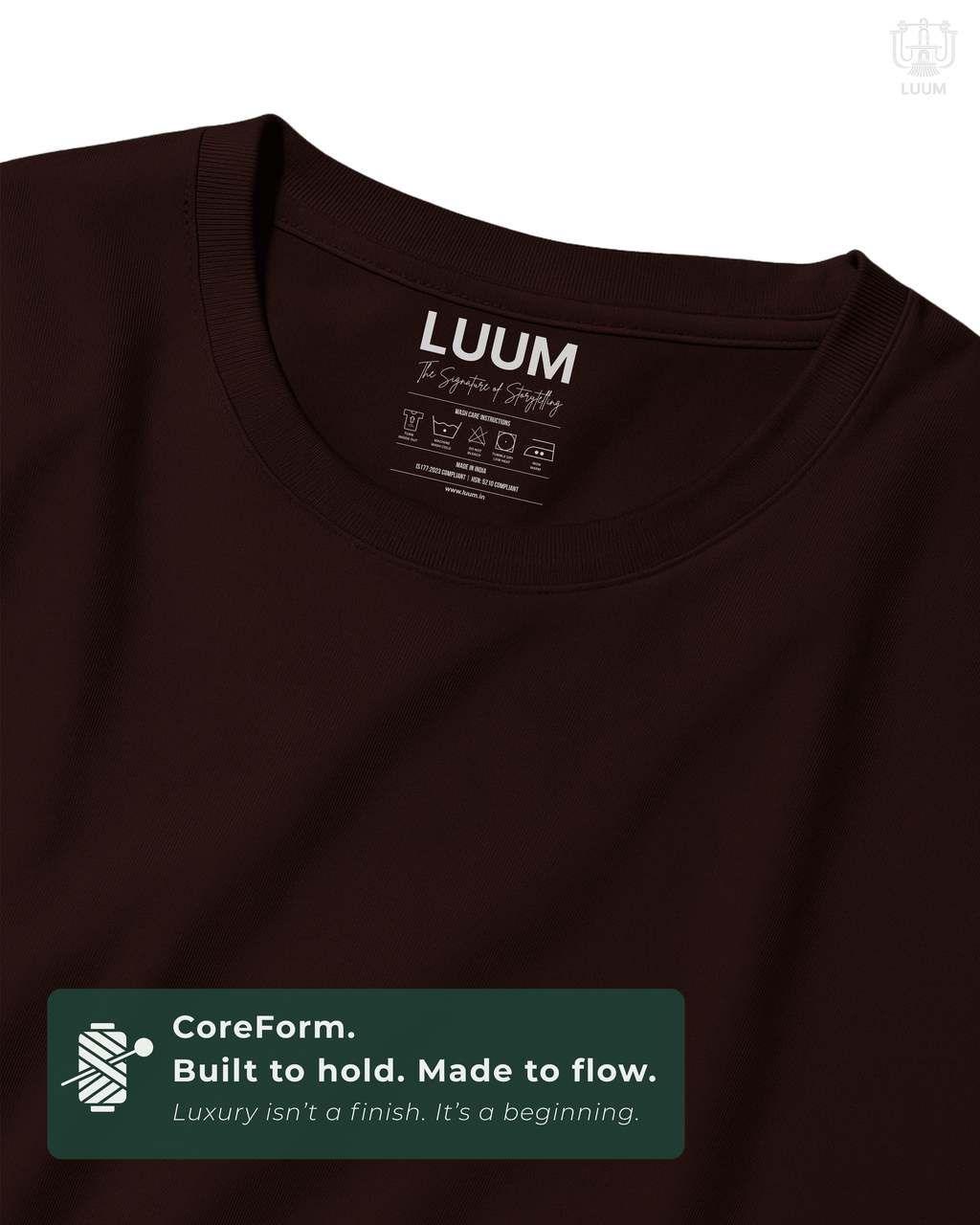 Close-up of fabric texture – LUUM CoreForm Maroon SUPIMA T-Shirt in a Regular Fit. Luxury isn't a finish. It's a beginning.