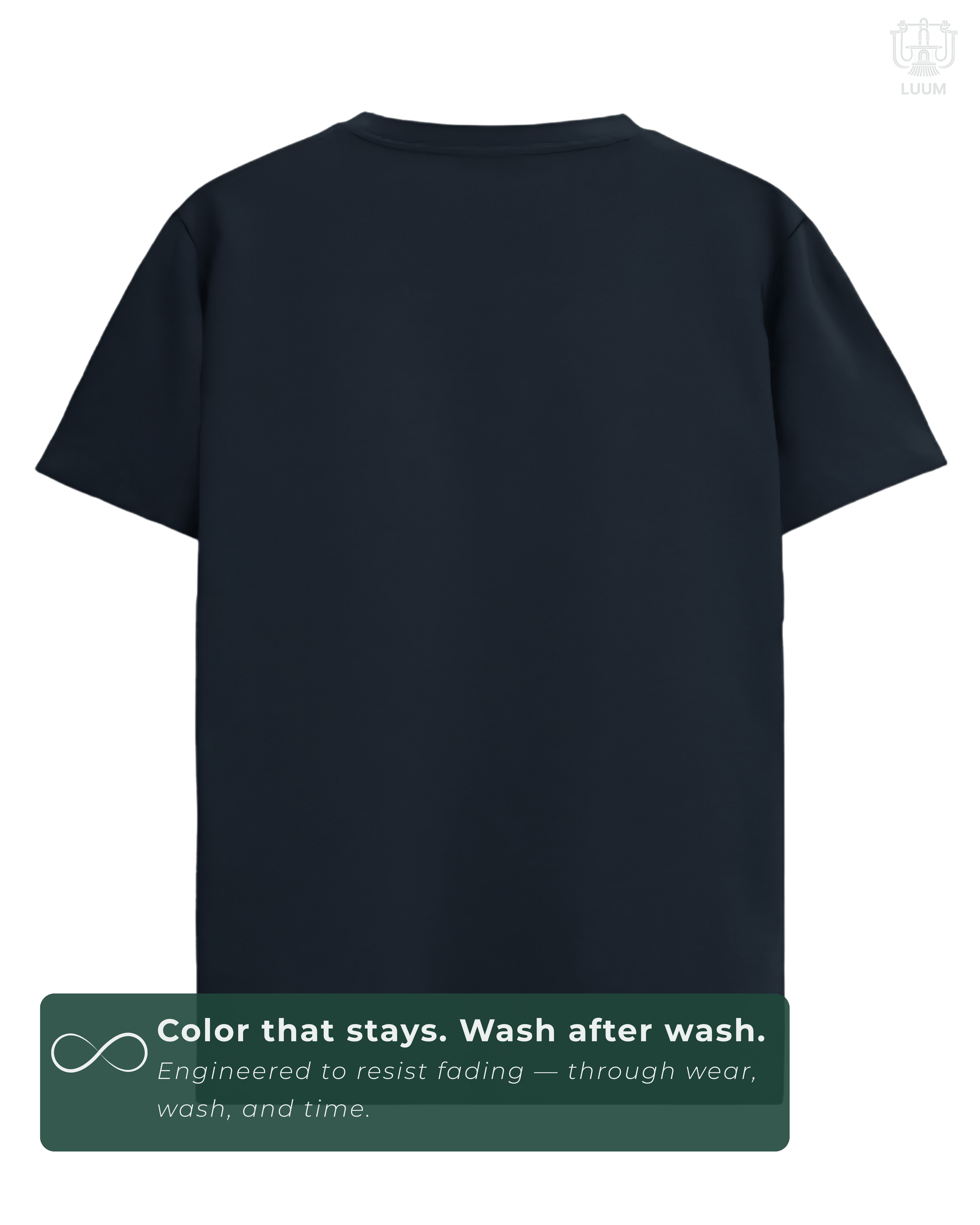 Back view of solid Navy LUUM regular fit t-shirt – everyday wear essential. A color that stays even after multiple washes.