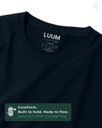 Close-up of fabric texture – LUUM CoreForm Navy SUPIMA T-Shirt in a Regular Fit. Luxury isn't a finish. It's a beginning.