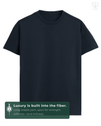 LUUM CoreForm Navy Regular Fit T-Shirt in 180 GSM SUPIMA Cotton – front view. Features a long staple yarn unmatched softness and strength.