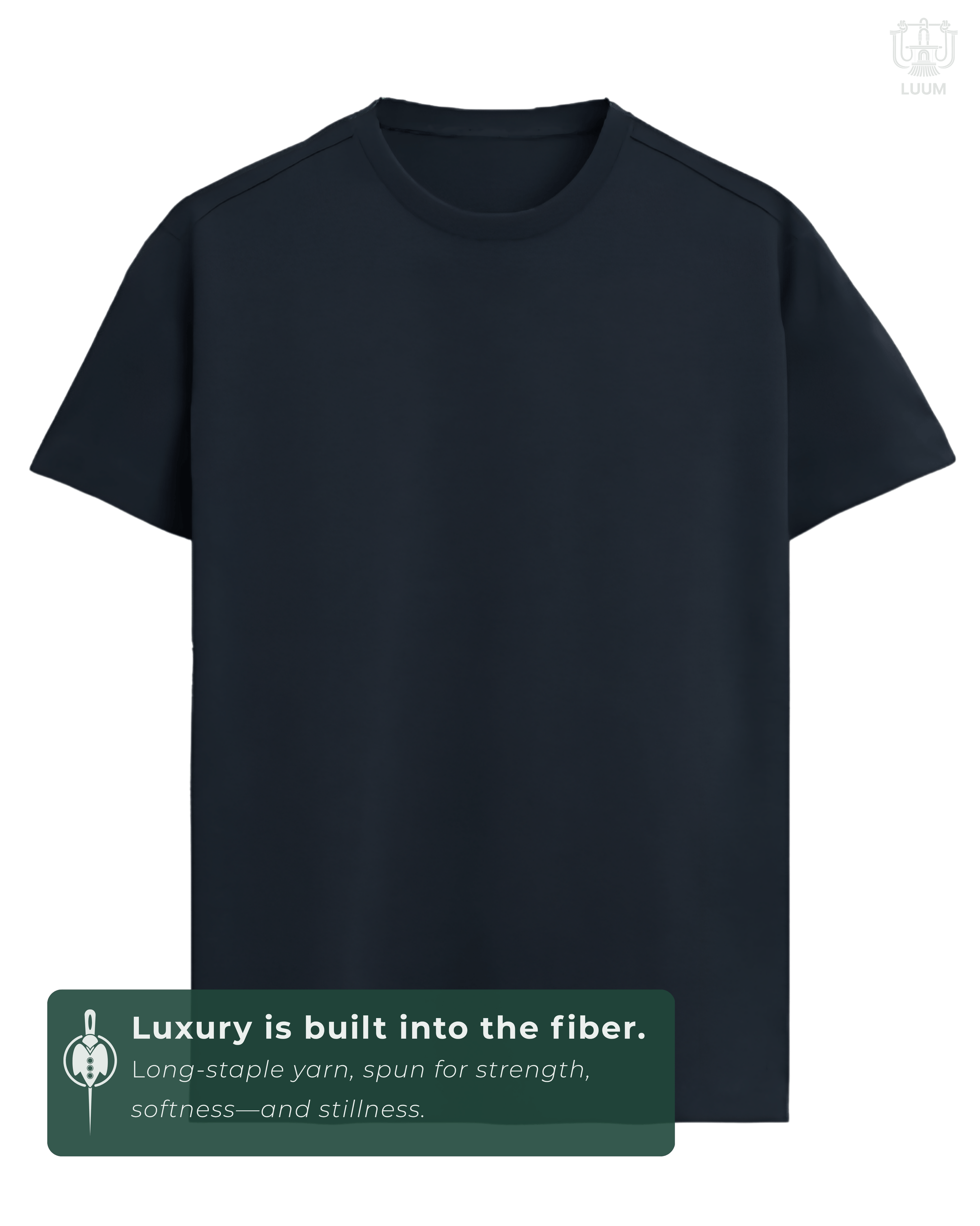 LUUM CoreForm Navy Regular Fit T-Shirt in 180 GSM SUPIMA Cotton – front view. Features a long staple yarn unmatched softness and strength.