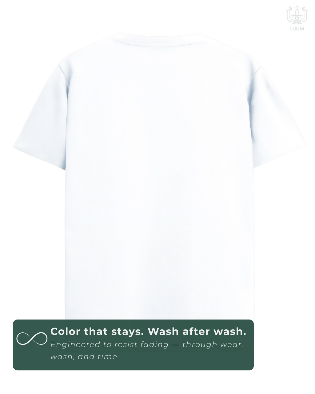 Back view of solid white LUUM regular fit t-shirt – everyday wear essential. A color that stays even after multiple washes.