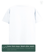 Back view of solid white LUUM regular fit t-shirt – everyday wear essential. A color that stays even after multiple washes.