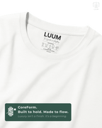 Close-up of fabric texture – LUUM CoreForm White SUPIMA T-Shirt in a Regular Fit. Luxury isn't a finish. It's a beginning.