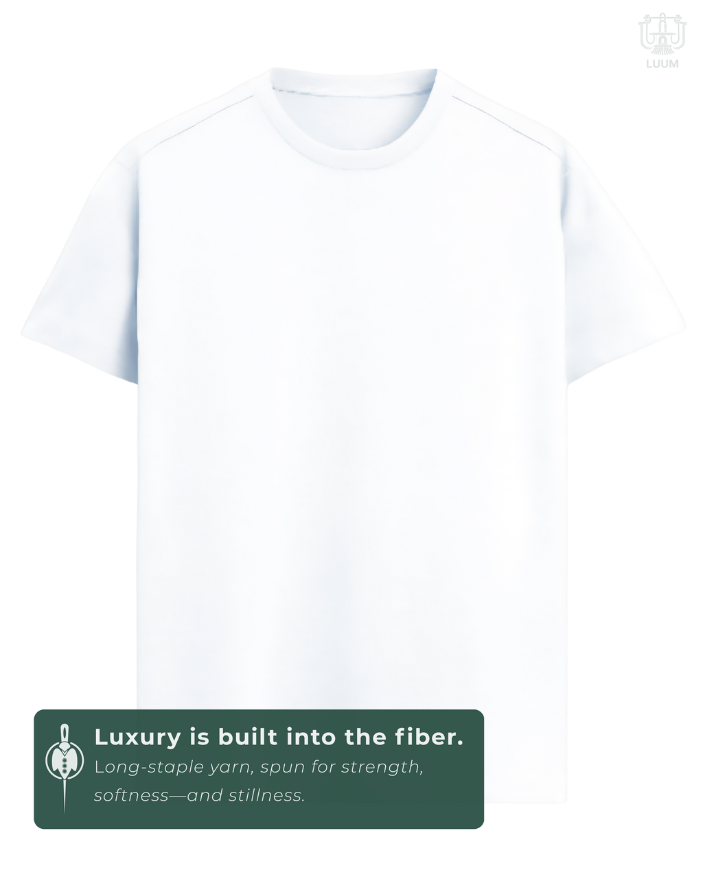 LUUM CoreForm White Regular Fit T-Shirt in 180 GSM SUPIMA Cotton – front view. Features a long staple yarn unmatched softness and strength.