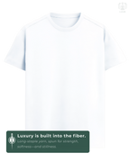 LUUM CoreForm White Regular Fit T-Shirt in 180 GSM SUPIMA Cotton – front view. Features a long staple yarn unmatched softness and strength.