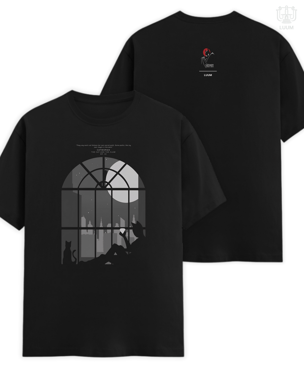 Regular fit 180 GSM Supima cotton LUUM's Catwoman T-shirt in black with cinematic design inspired by Batman: The Animated Series. Part of DailyPrints Collection. Belief. Woven and Worn.