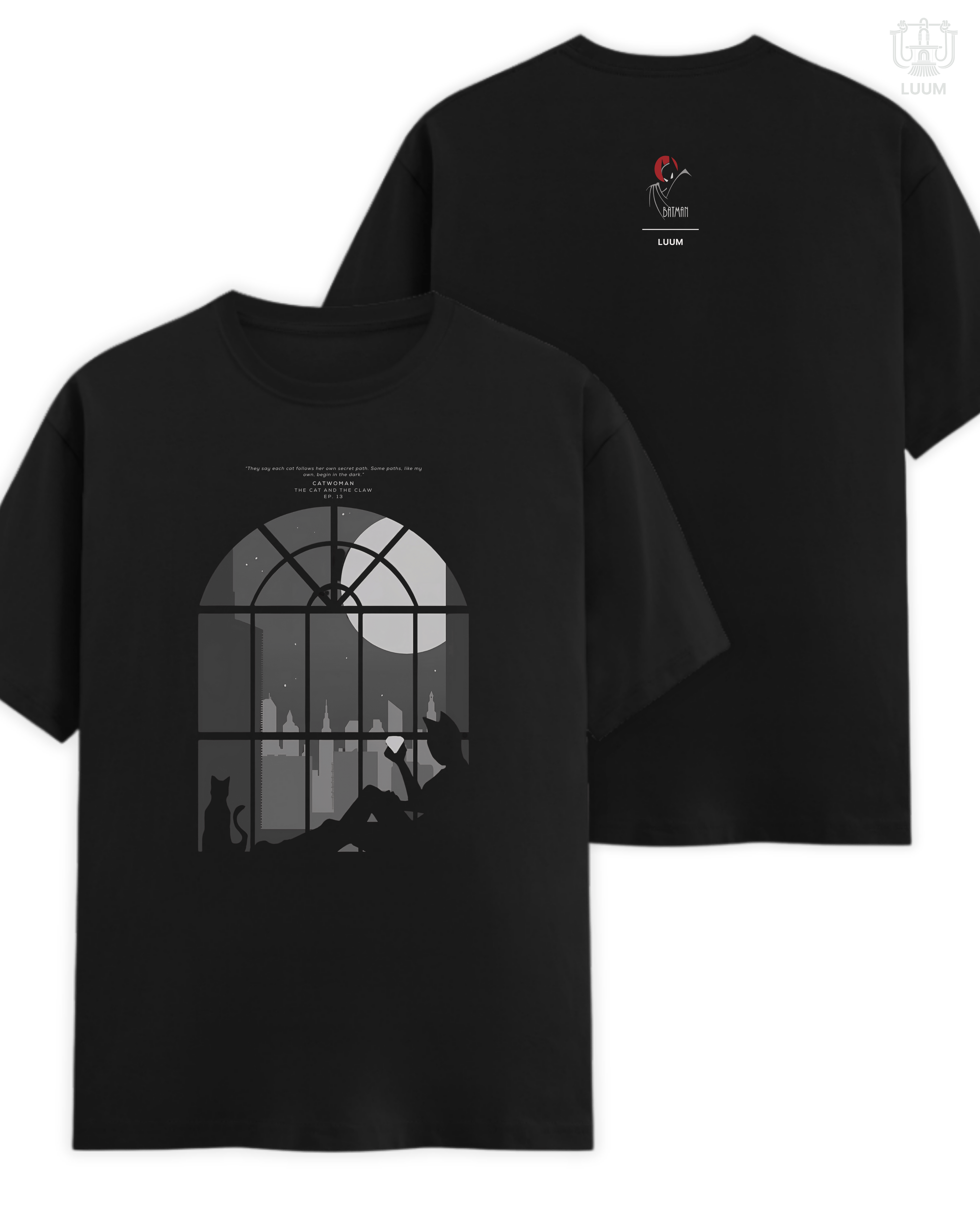 Regular fit 180 GSM Supima cotton LUUM's Catwoman T-shirt in black with cinematic design inspired by Batman: The Animated Series. Part of DailyPrints Collection. Belief. Woven and Worn.