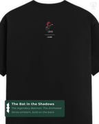 Back of the LUUM's Catwoman T-shirt featuring the Batman: The Animated Series emblem in bold detail. Part of DailyPrints Collection. Belief. Woven and Worn.