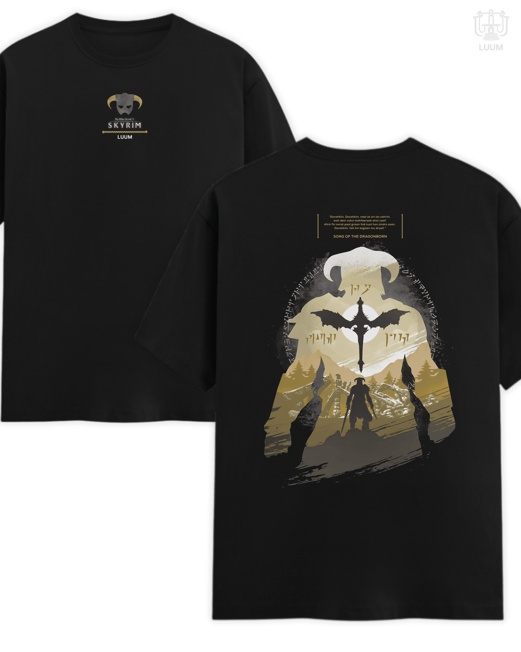 Regular fit black Skyrim t-shirt in 180 GSM Supima cotton with Dragonborn artwork. Part of DailyPrints Collection. Belief. Woven and Worn.