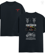 Navy blue regular fit LUUM Ducati Streetfighter t-shirt with cinematic back print of the Ducati V4 schematics. Part of DailyPrints Collection. Belief. Woven and Worn.