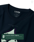 Close-up of LUUM Joker t-shirt showcasing fine print detailing and Supima cotton texture. Part of DailyPrints Collection. Belief. Woven and Worn.