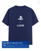 Clean front view of the t-shirt showing LUUM × PlayStation logo — a minimal tribute to gaming’s most iconic platform. Part of DailyPrints Collection. Belief. Woven and Worn.