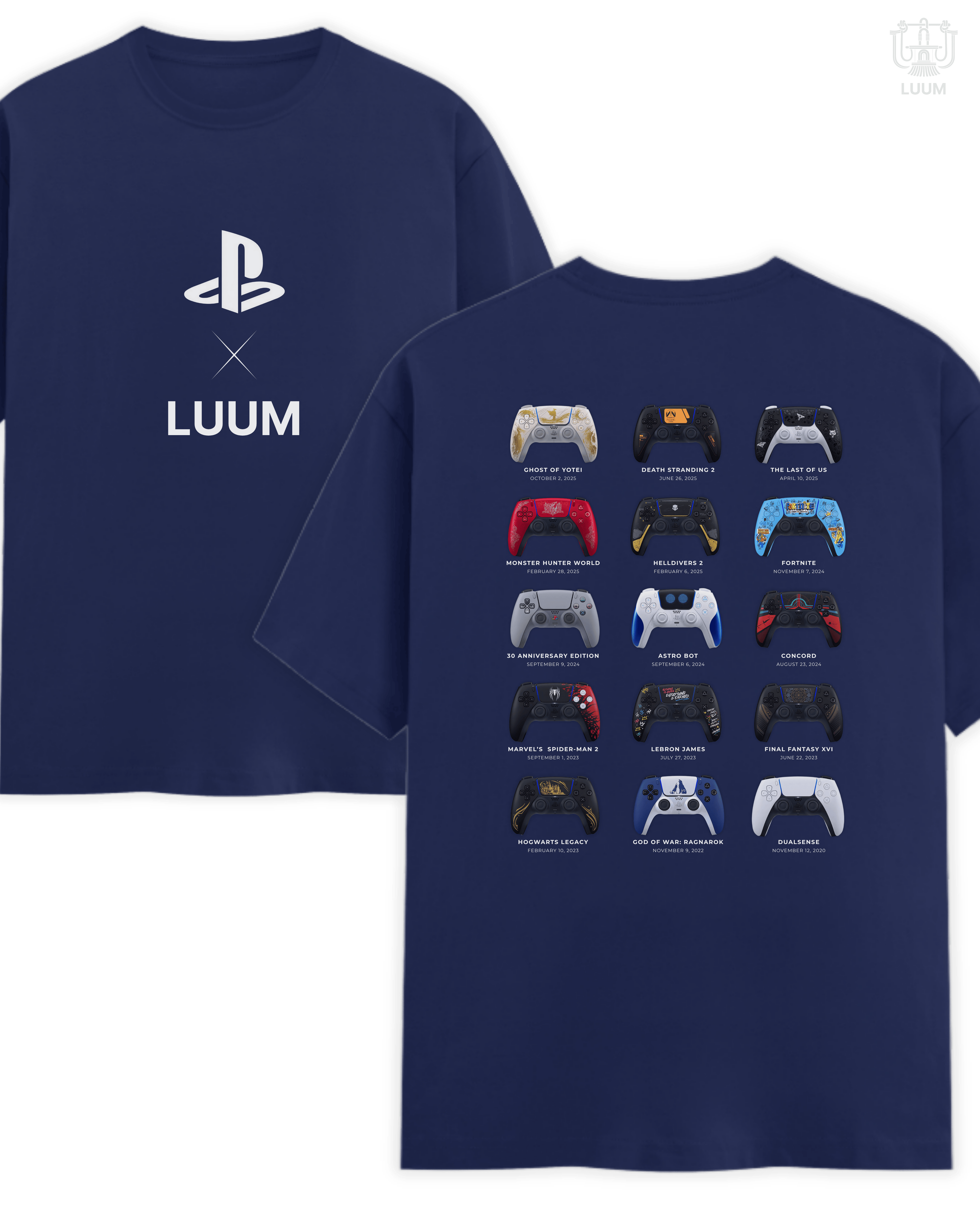 Regular fit version of "Lines of Play: PlayStation 5" tee in royal blue, part of LUUM’s DailyPrints capsule collection. Part of DailyPrints Collection. Belief. Woven and Worn.