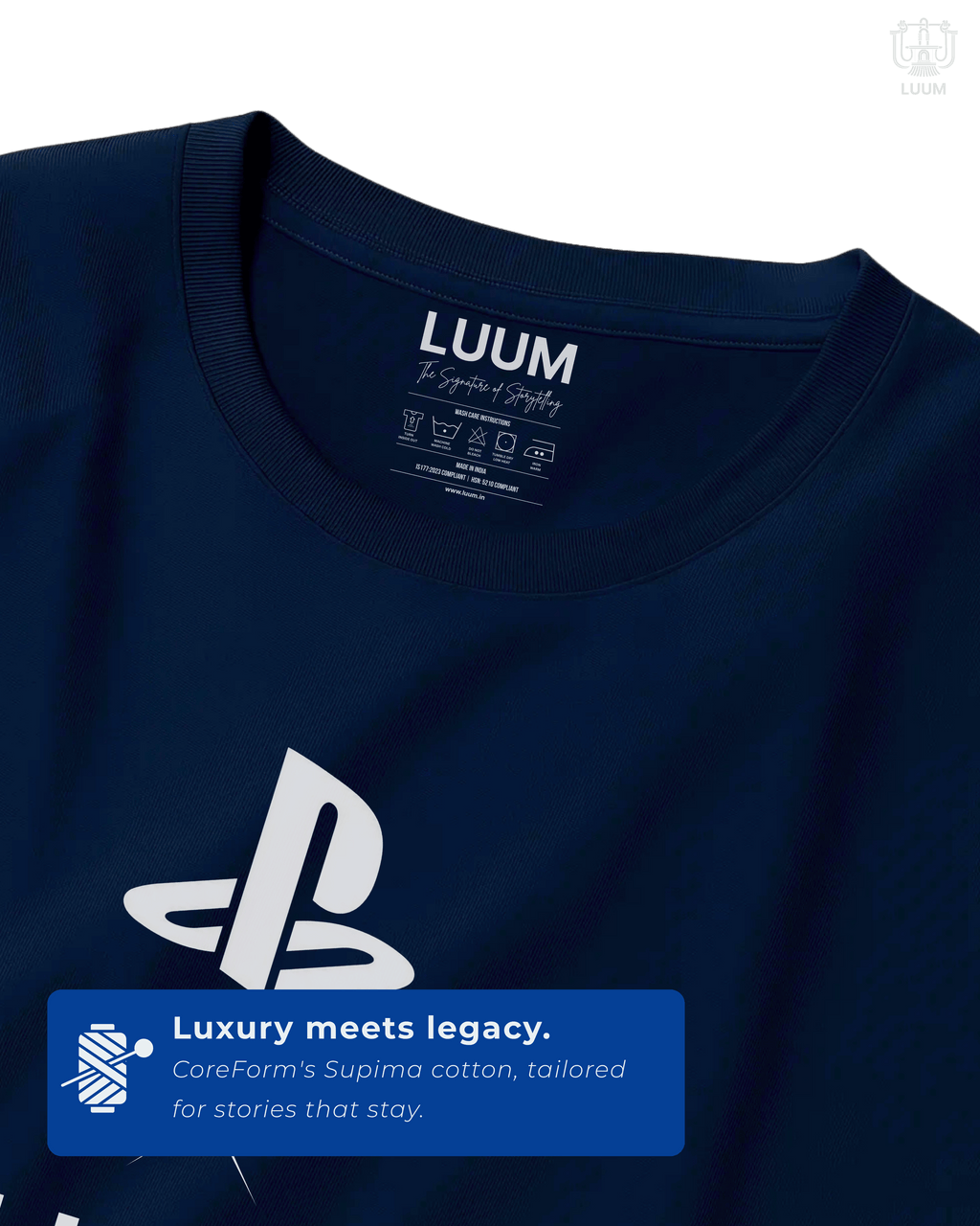 Supima cotton texture shot of LUUM’s CoreForm build, emphasizing soft weave and premium construction in royal blue fabric. Part of DailyPrints Collection. Belief. Woven and Worn.