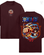 LUUM Regular fit 180 GSM SUPIMA Cotton t-shirt in maroon featuring Monkey D. Luffy design from LUUM’s Mugiwara Legends collection. Part of DailyPrints Collection. Belief. Woven and Worn.