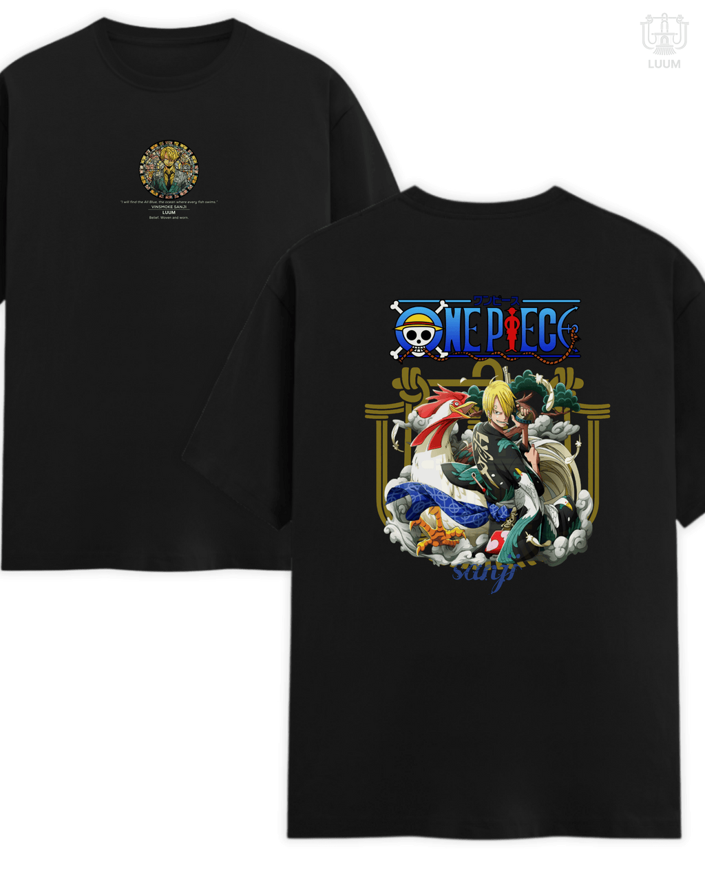 Regular fit LUUM Mugiwara Legends: Vinsmoke Sanji t-shirt in 180 GSM SUPIMA Cotton, black edition. Part of DailyPrints Collection. Belief. Woven and Worn.