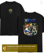 Lifestyle mockup of LUUM’s Vinsmoke Sanji tee from the Mugiwara Legends collection, styled in black for cinematic appeal. Part of DailyPrints Collection. Belief. Woven and Worn.
