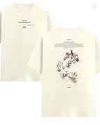 Main view of LUUM’s Godaan t-shirt in off white Supima cotton, inspired by Munshi Premchand’s literature. Part of DailyPrints Collection. Belief. Woven and Worn.